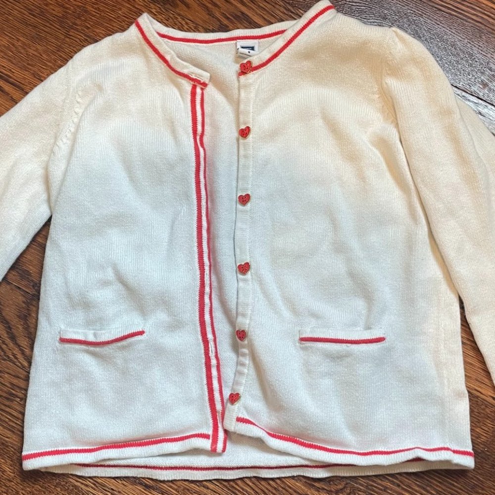 DARLING Janie and Jack white cardigan with red trim and heart buttons!